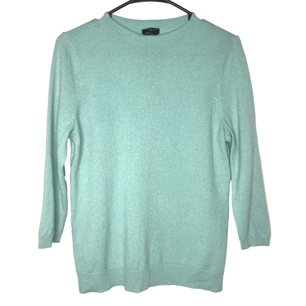 Talbots Womens Petite Large Sweater Pure Cashmere Color Mint Green Knit